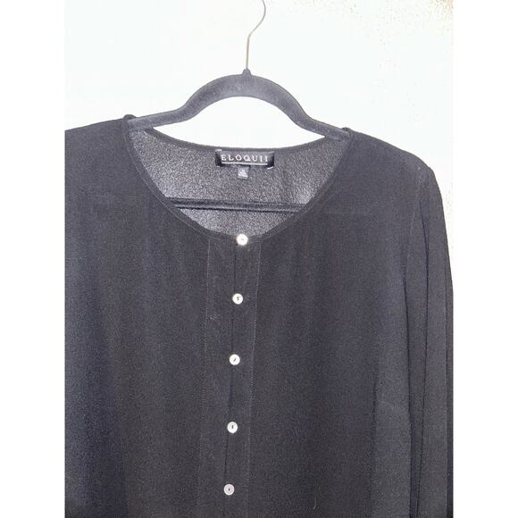 Eloquii Preppy Dark Academia Studious Sheer Black Long Sleeves Blouse Top - Picture 2 of 11